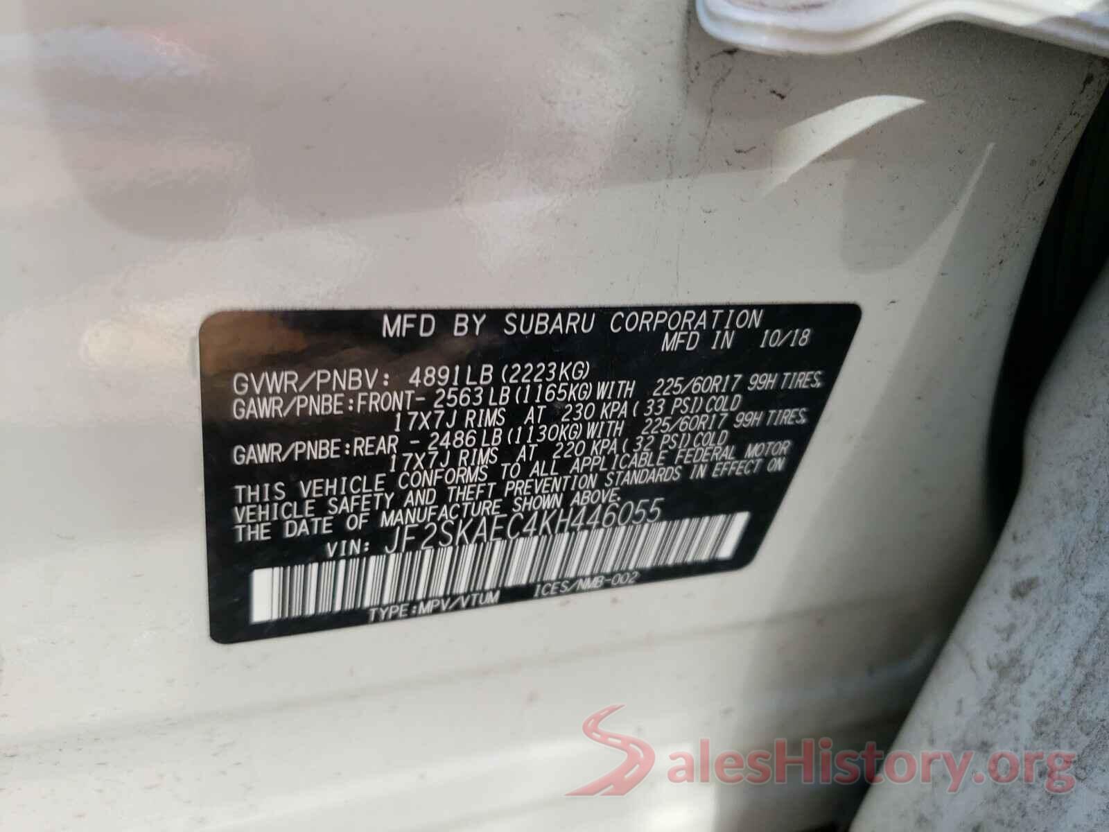 JF2SKAEC4KH446055 2019 SUBARU FORESTER