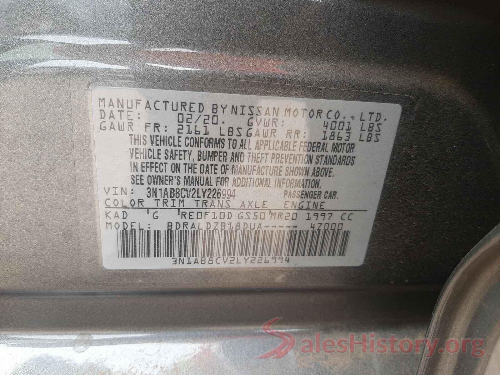 3N1AB8CV2LY226994 2020 NISSAN SENTRA