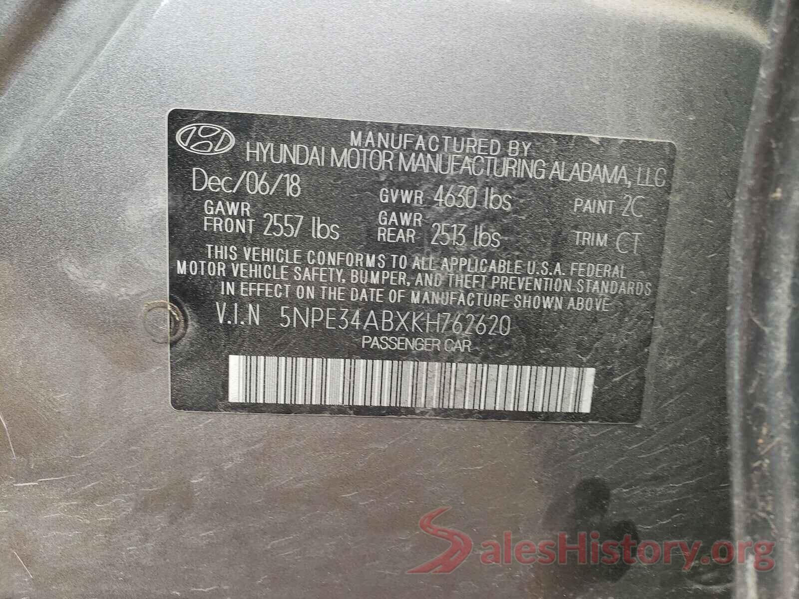 5NPE34ABXKH762620 2019 HYUNDAI SONATA