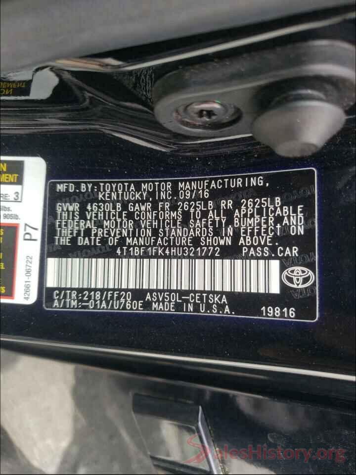 4T1BF1FK4HU321772 2017 TOYOTA CAMRY