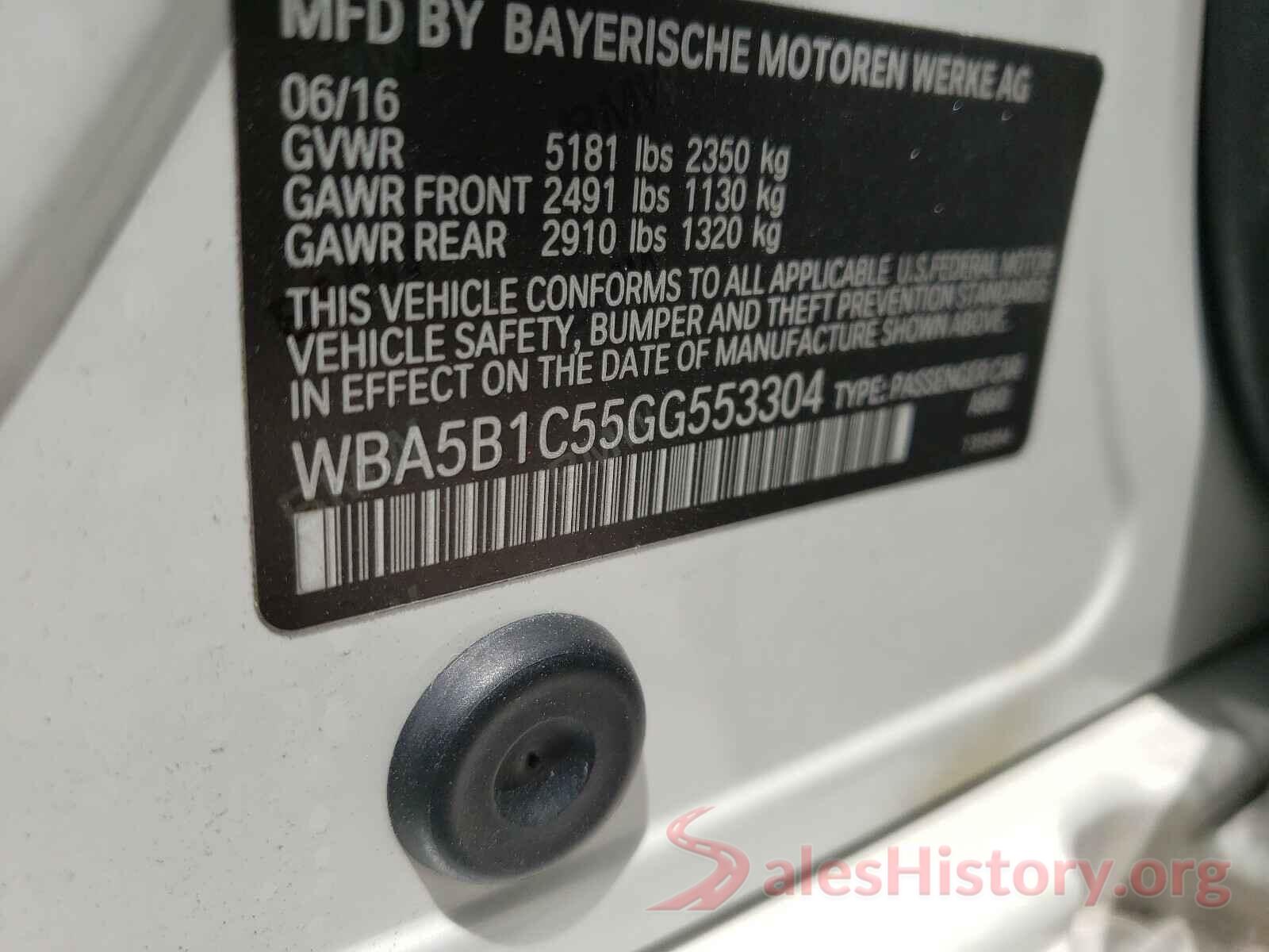 WBA5B1C55GG553304 2016 BMW 5 SERIES