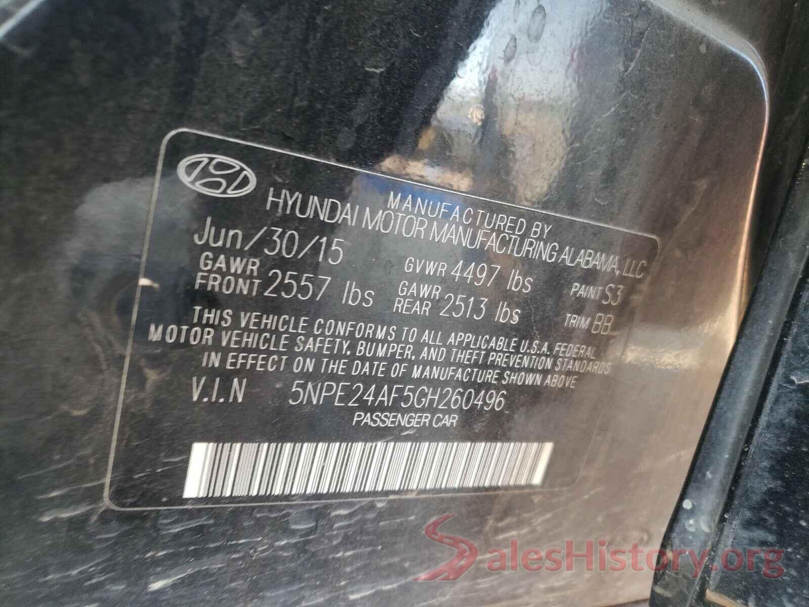 5NPE24AF5GH260496 2016 HYUNDAI SONATA