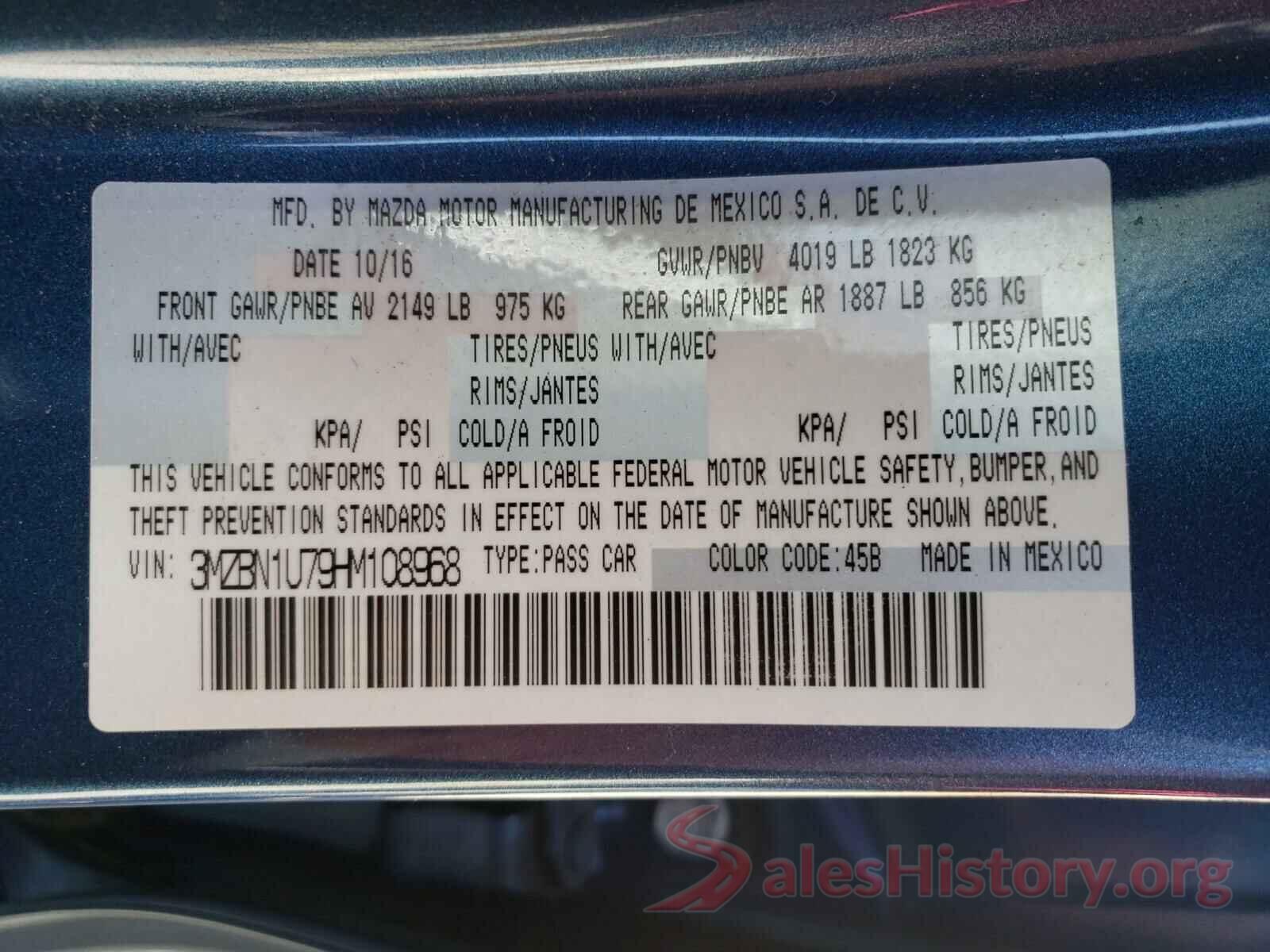 3MZBN1U79HM108968 2017 MAZDA 3