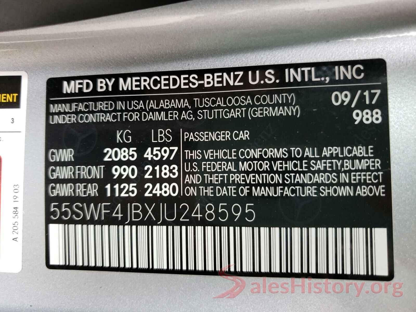 55SWF4JBXJU248595 2018 MERCEDES-BENZ C CLASS