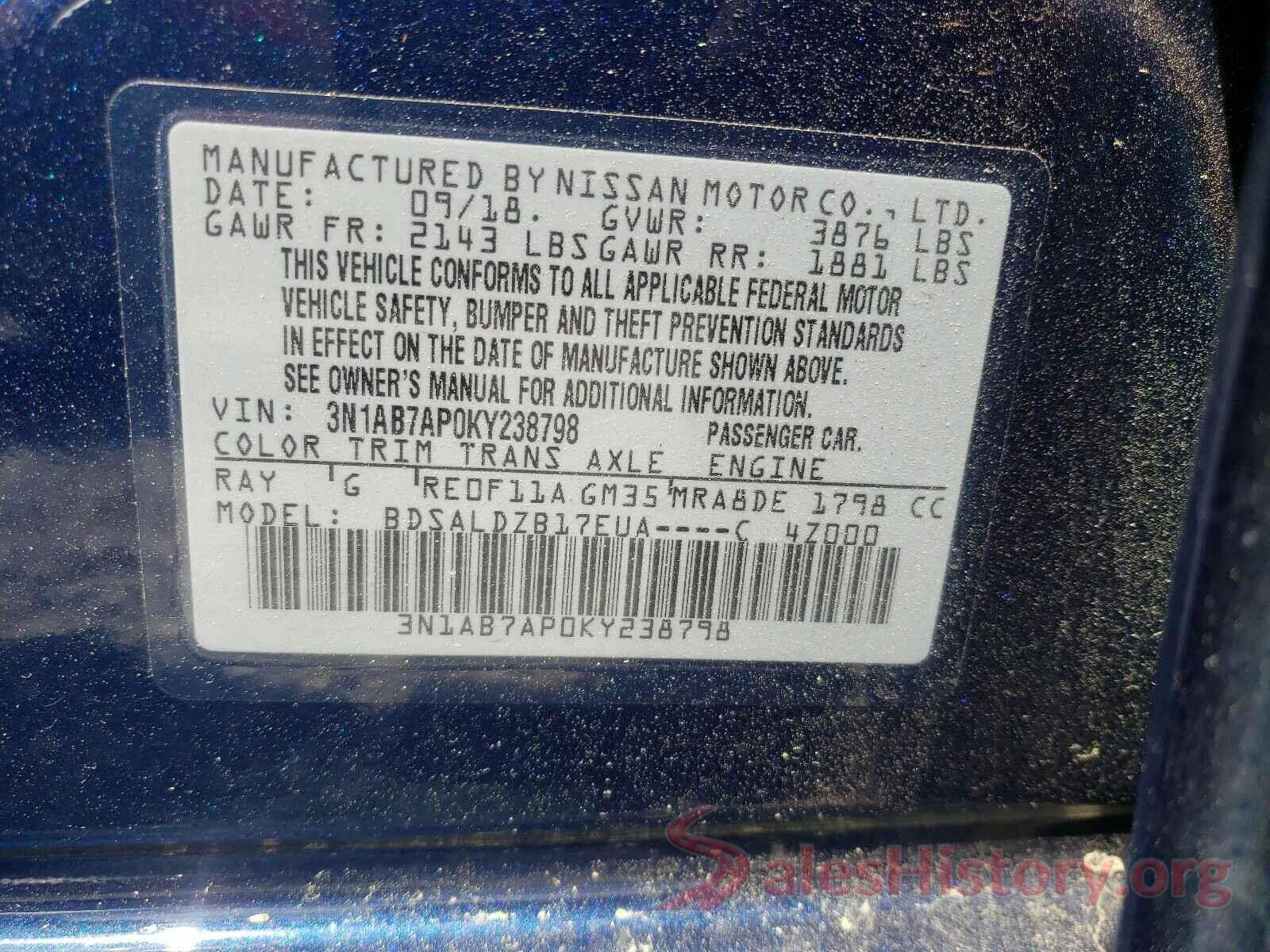 3N1AB7AP0KY238798 2019 NISSAN SENTRA