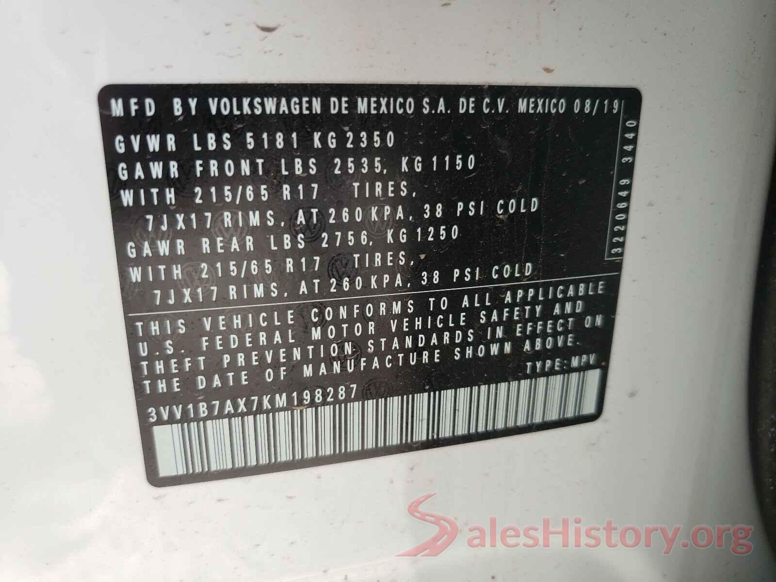 3VV1B7AX7KM198287 2019 VOLKSWAGEN TIGUAN