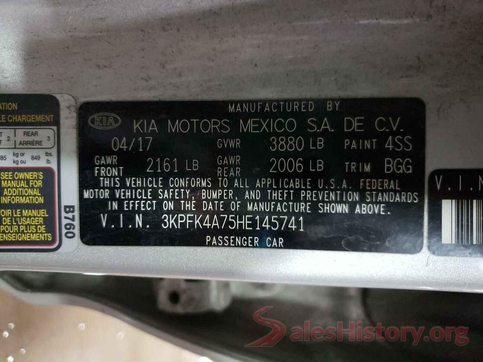 3KPFK4A75HE145741 2017 KIA FORTE