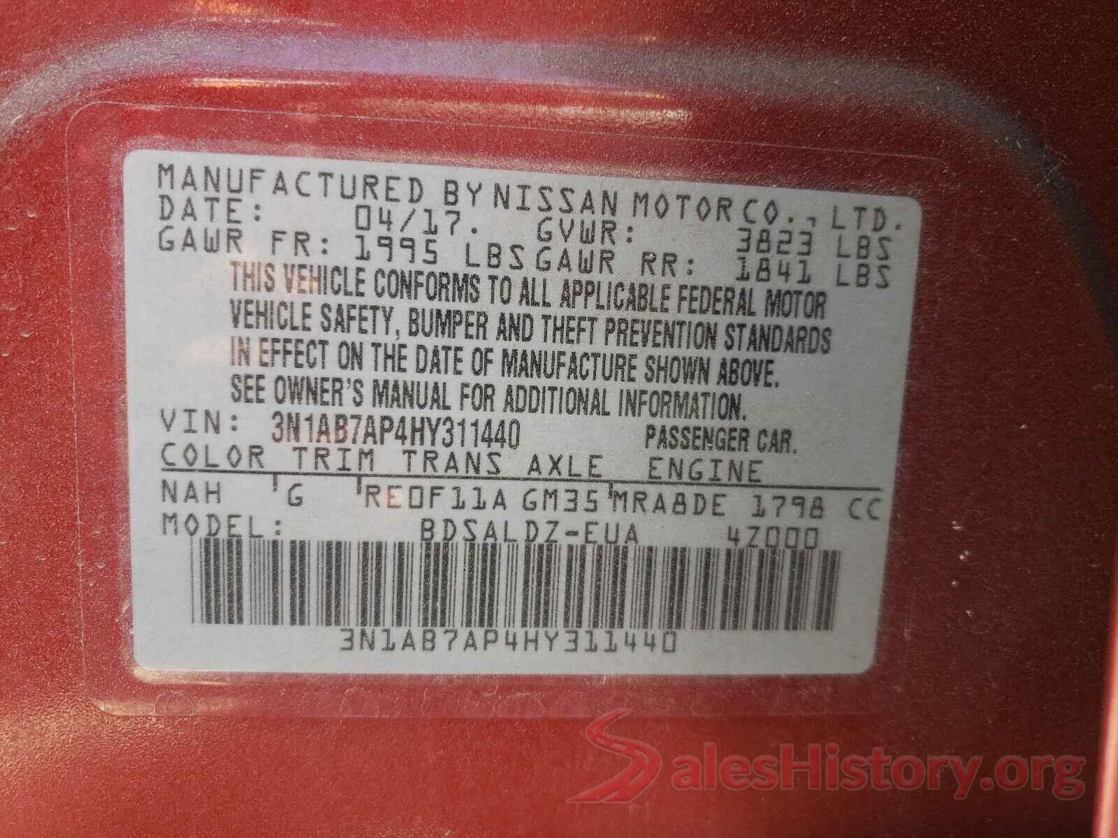 3N1AB7AP4HY311440 2017 NISSAN SENTRA