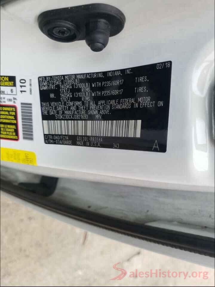 5TDKZ3DCXJS921693 2018 TOYOTA SIENNA