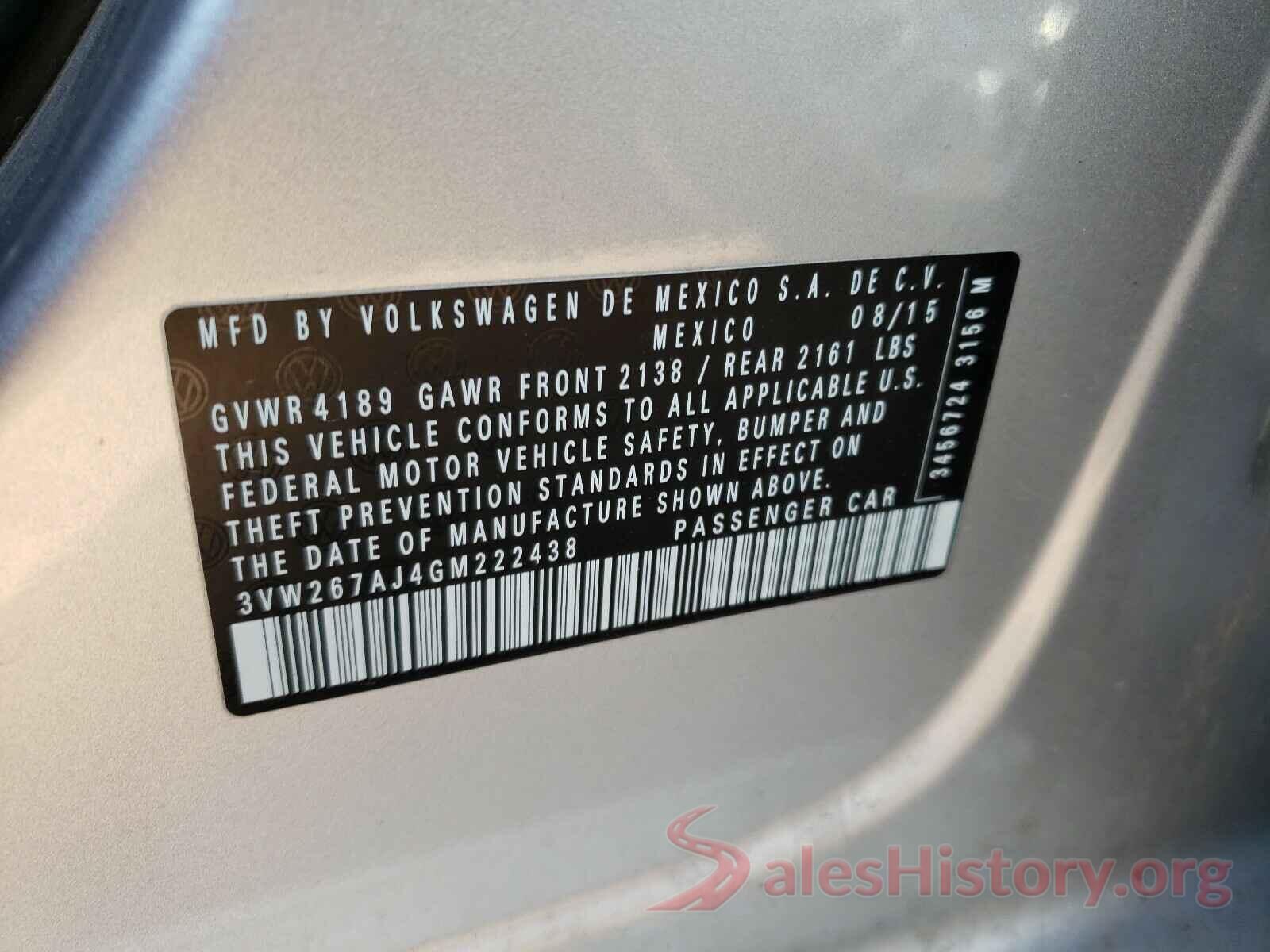 3VW267AJ4GM222438 2016 VOLKSWAGEN JETTA