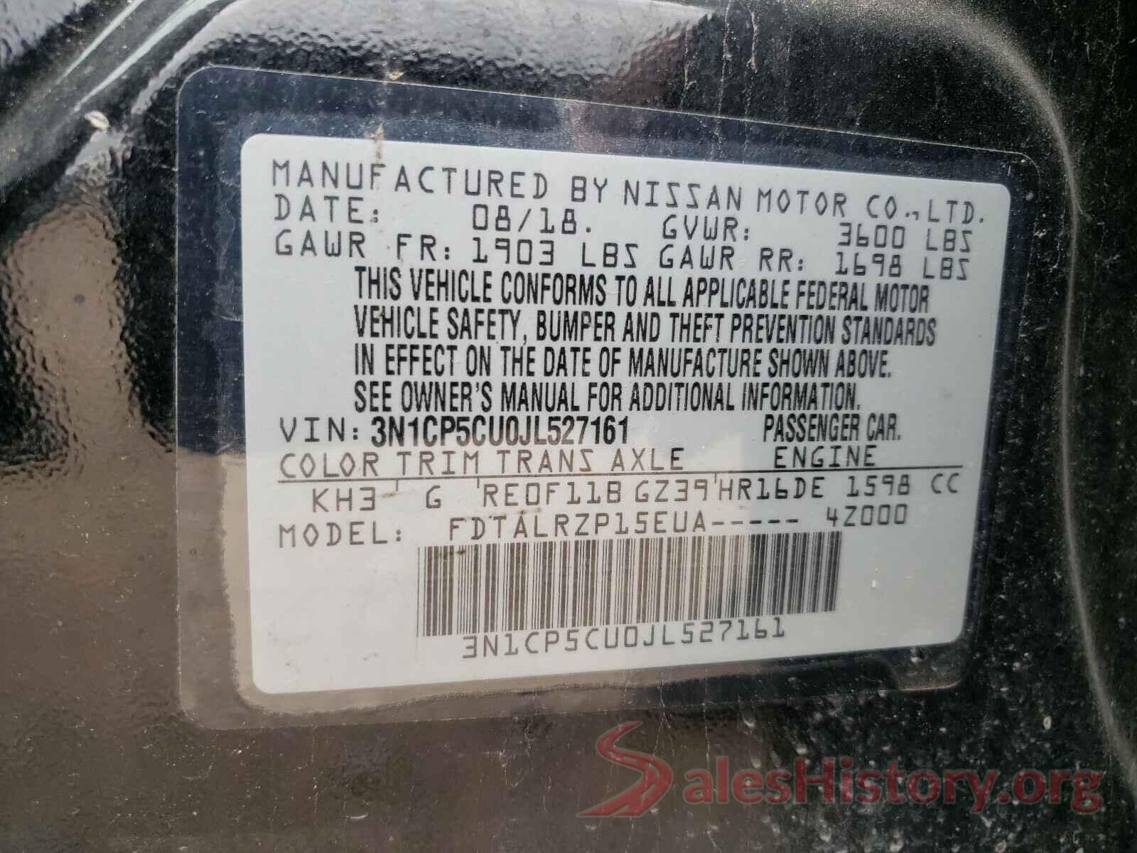 3N1CP5CU0JL527161 2018 NISSAN KICKS