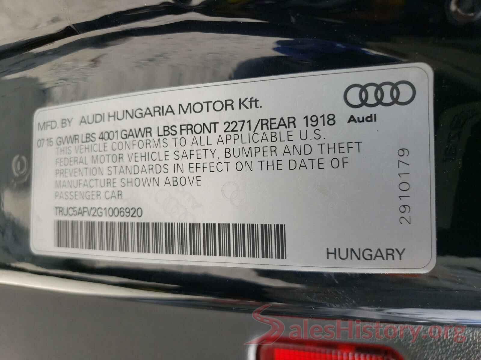 TRUC5AFV2G1006920 2016 AUDI TT