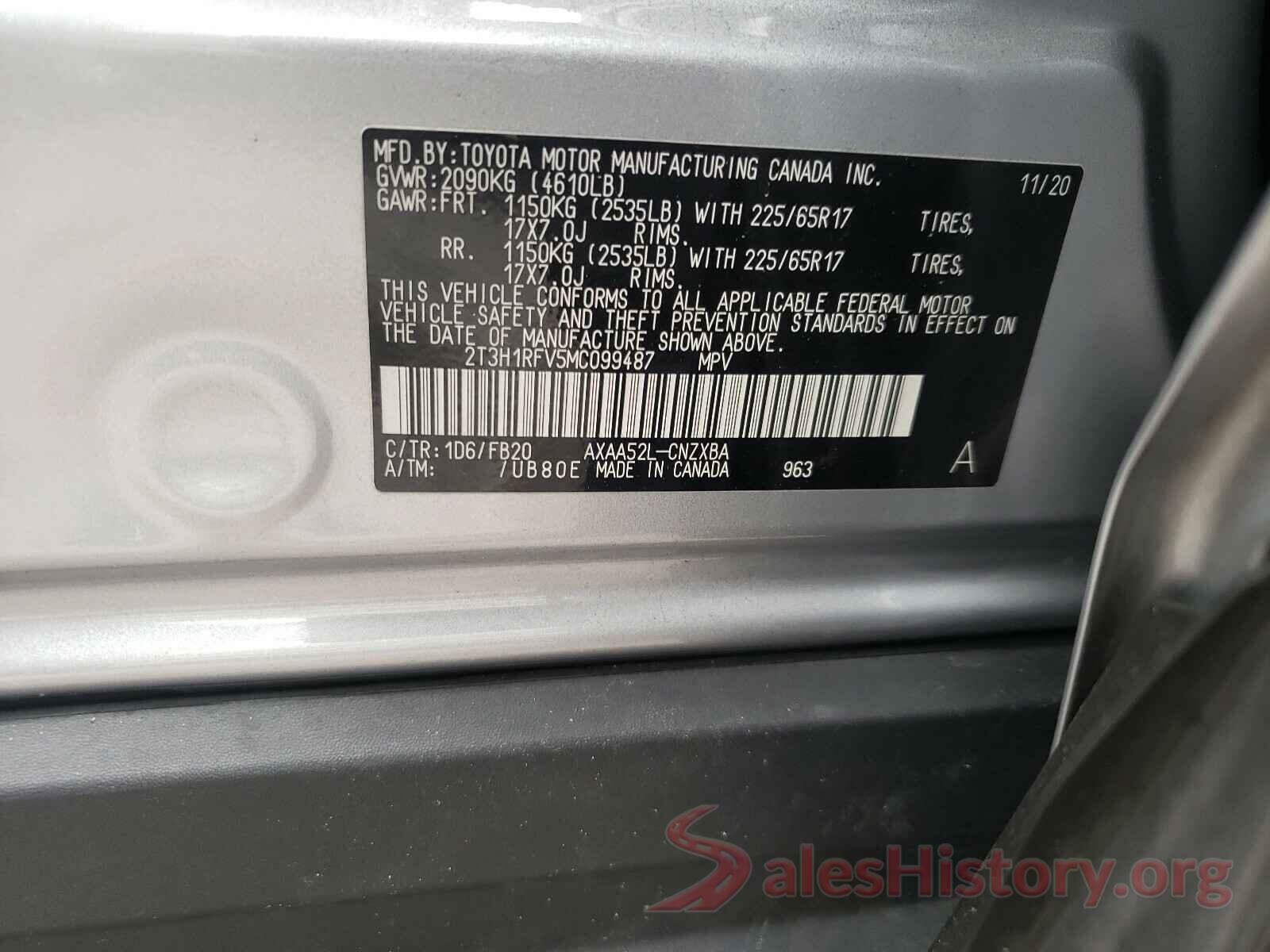 2T3H1RFV5MC099487 2021 TOYOTA RAV4