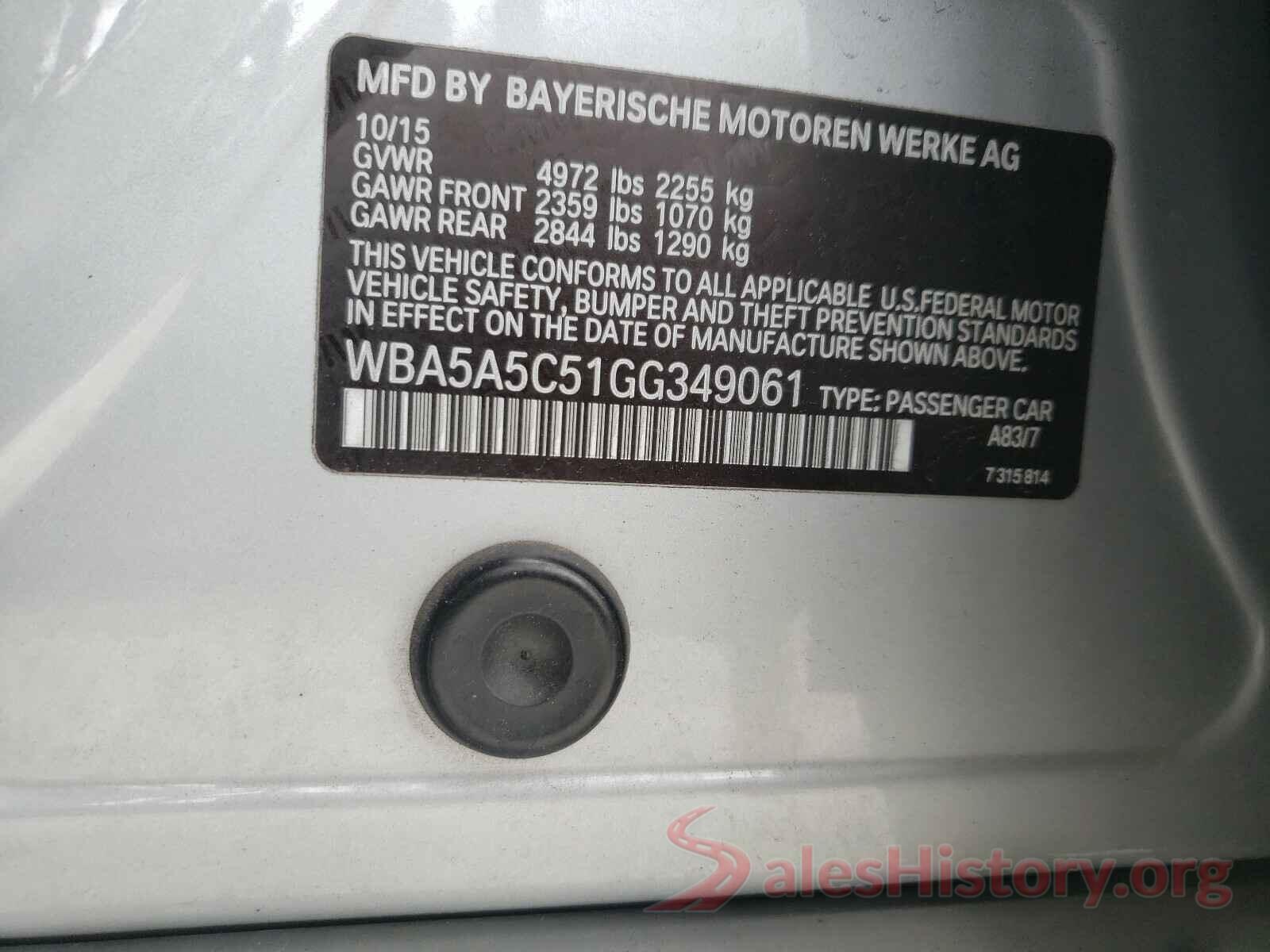 WBA5A5C51GG349061 2016 BMW 5 SERIES