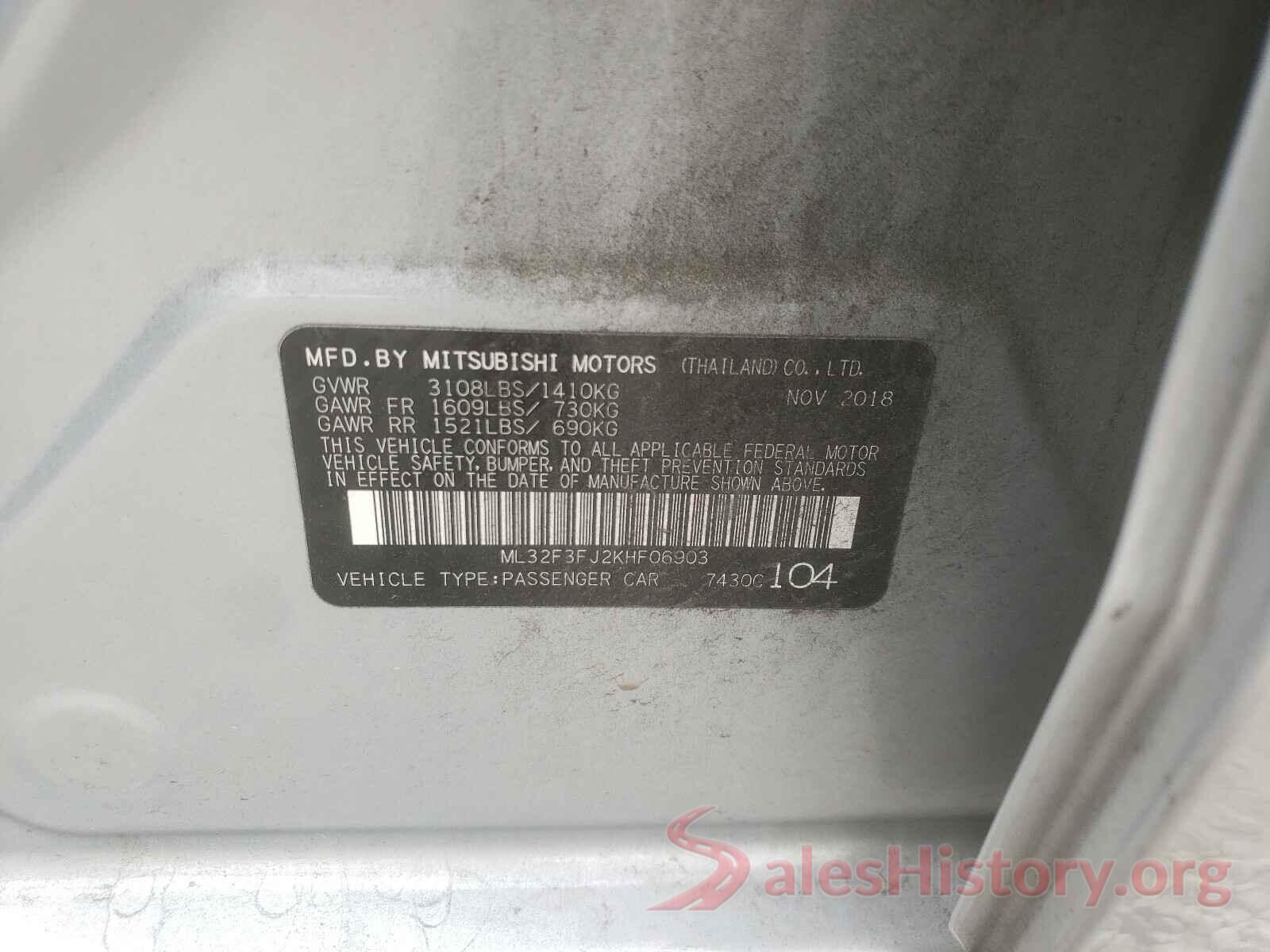 ML32F3FJ2KHF06903 2019 MITSUBISHI MIRAGE