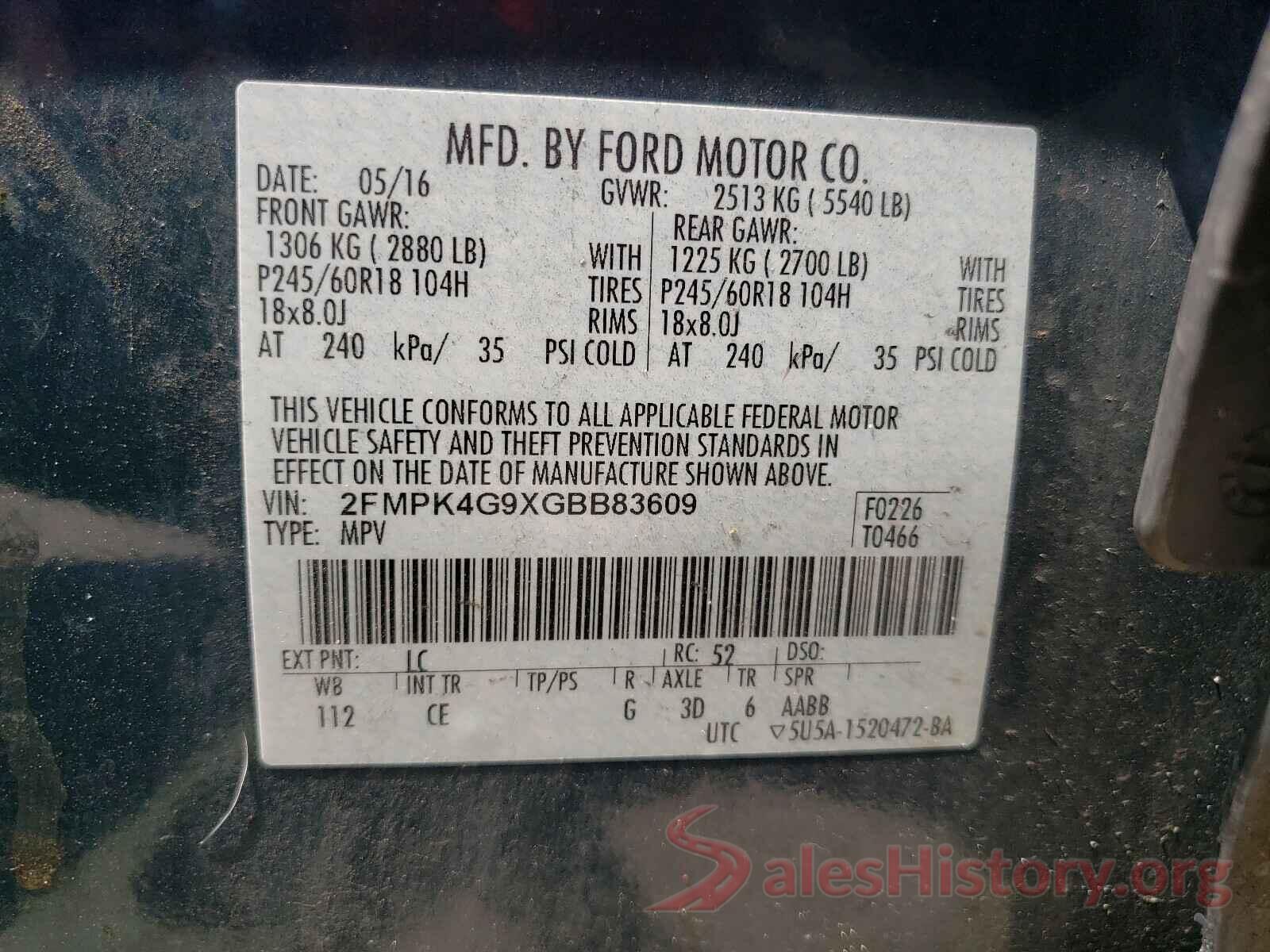 2FMPK4G9XGBB83609 2016 FORD EDGE