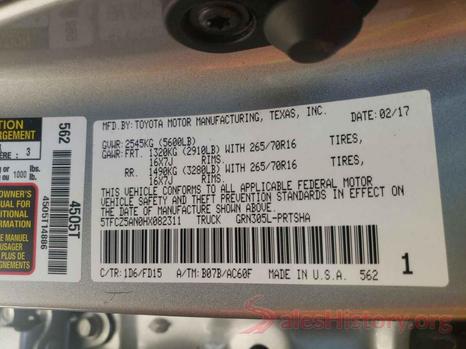 5TFCZ5AN0HX082311 2017 TOYOTA TACOMA