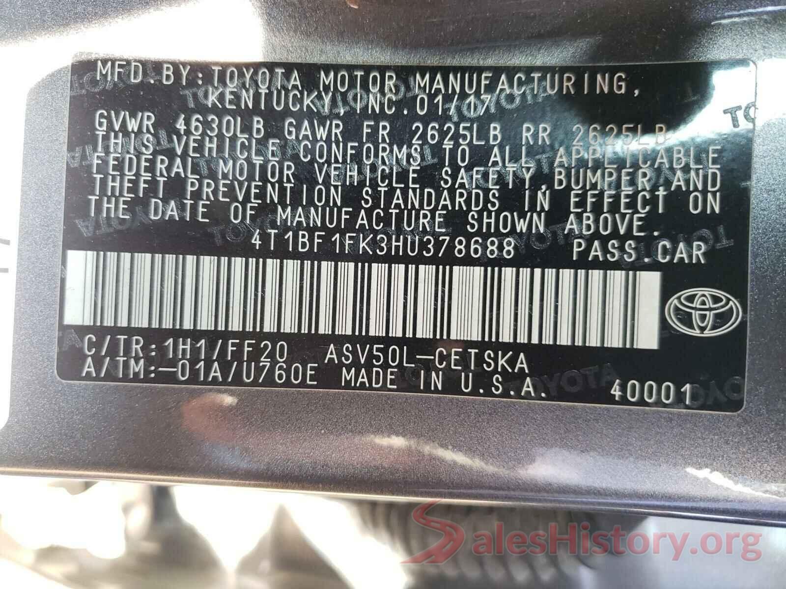 4T1BF1FK3HU378688 2017 TOYOTA CAMRY