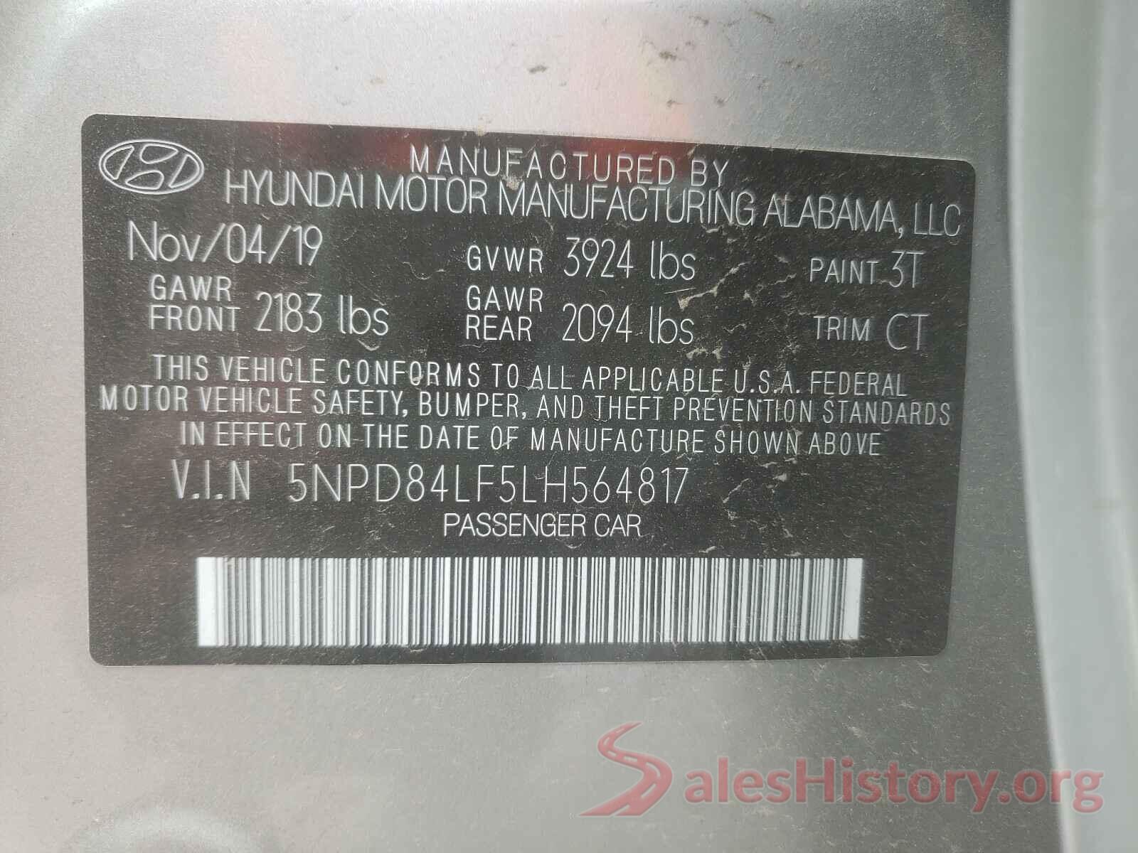 5NPD84LF5LH564817 2020 HYUNDAI ELANTRA