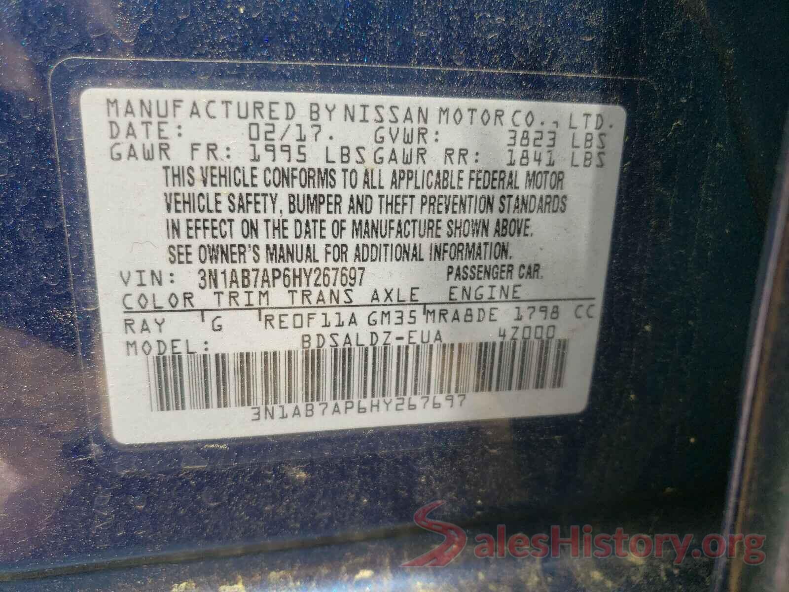 3N1AB7AP6HY267697 2017 NISSAN SENTRA