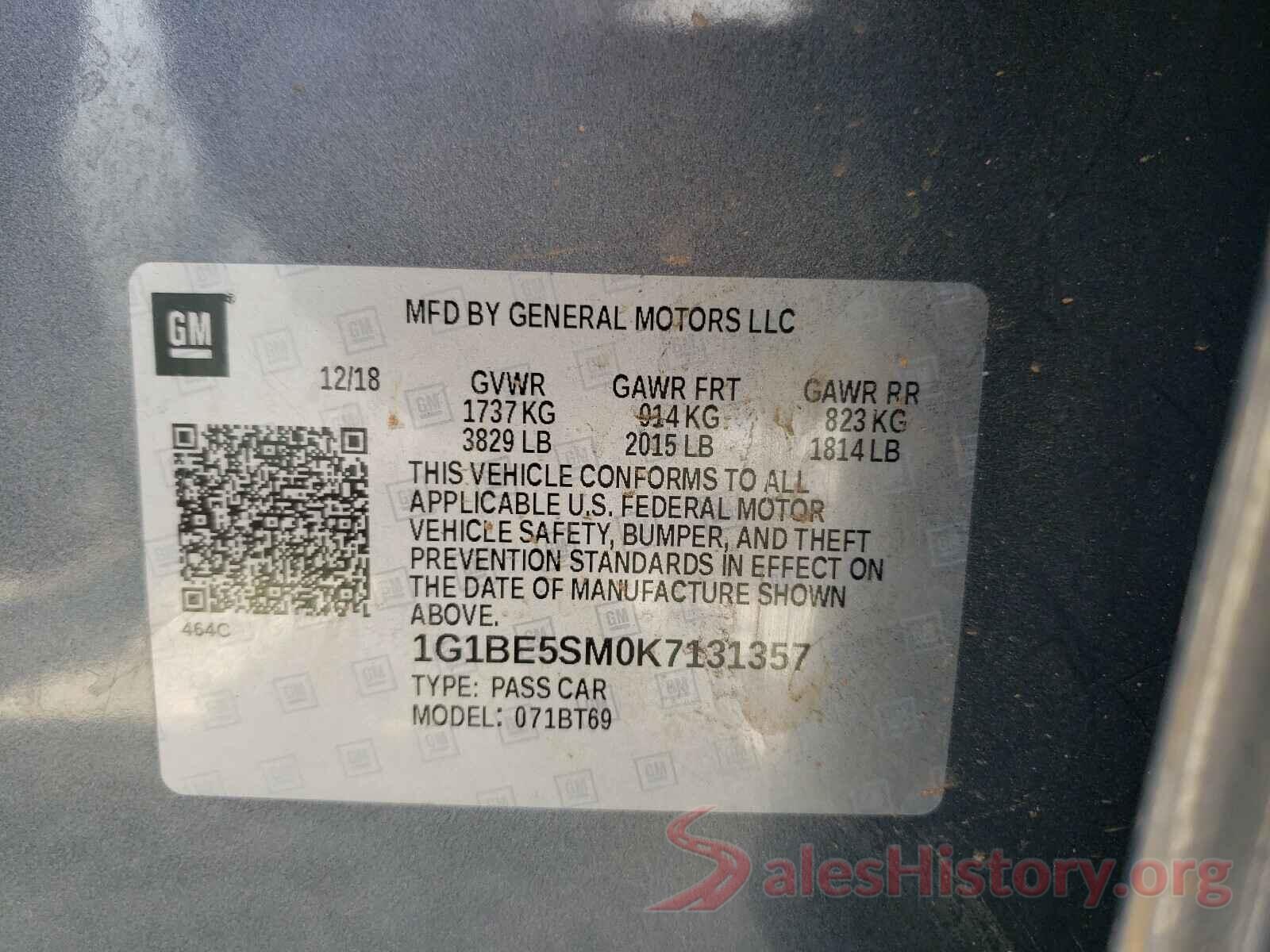 1G1BE5SM0K7131357 2019 CHEVROLET CRUZE