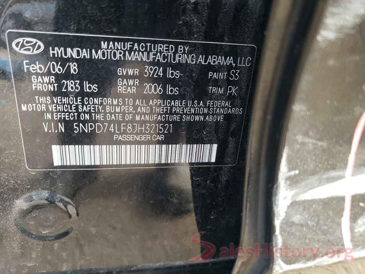 5NPD74LF8JH321521 2018 HYUNDAI ELANTRA