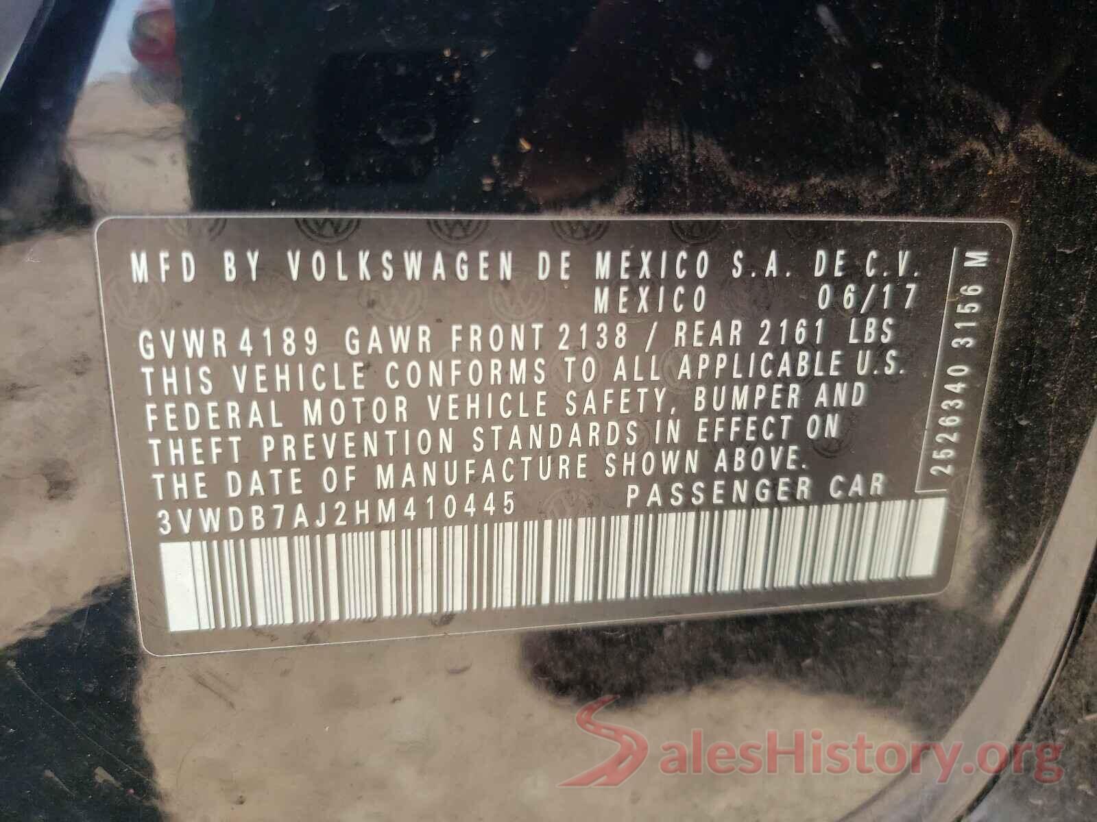 3VWDB7AJ2HM410445 2017 VOLKSWAGEN JETTA