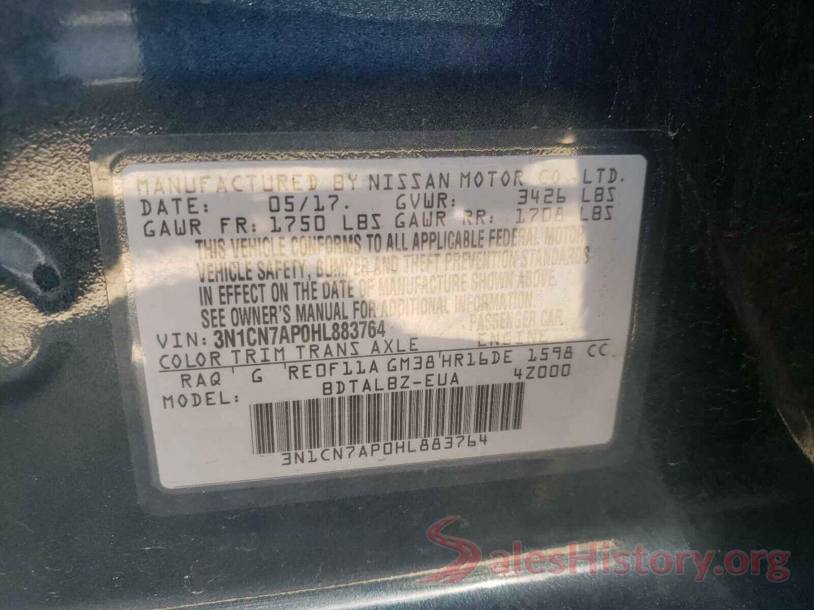 3N1CN7AP0HL883764 2017 NISSAN VERSA