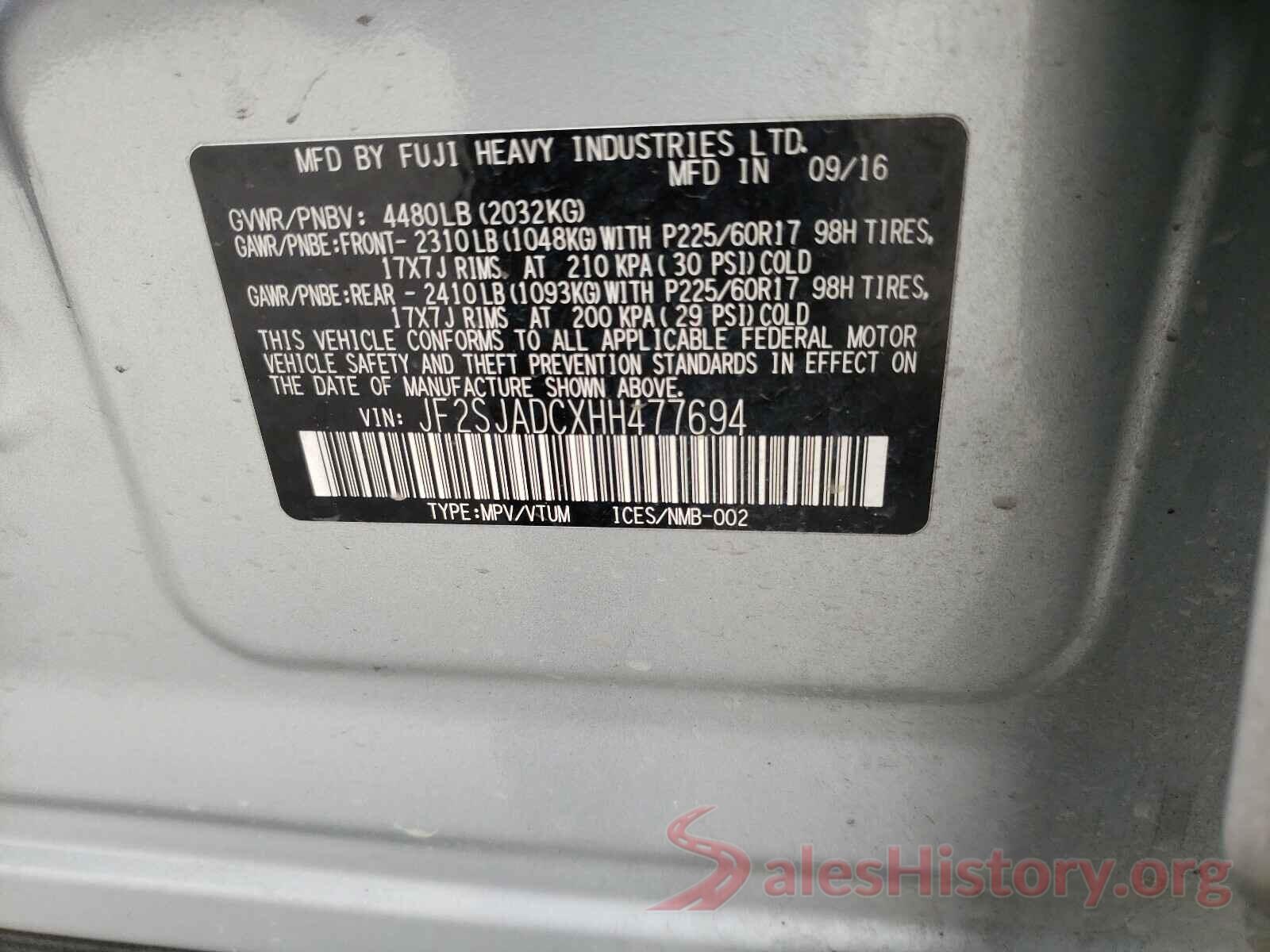 JF2SJADCXHH477694 2017 SUBARU FORESTER