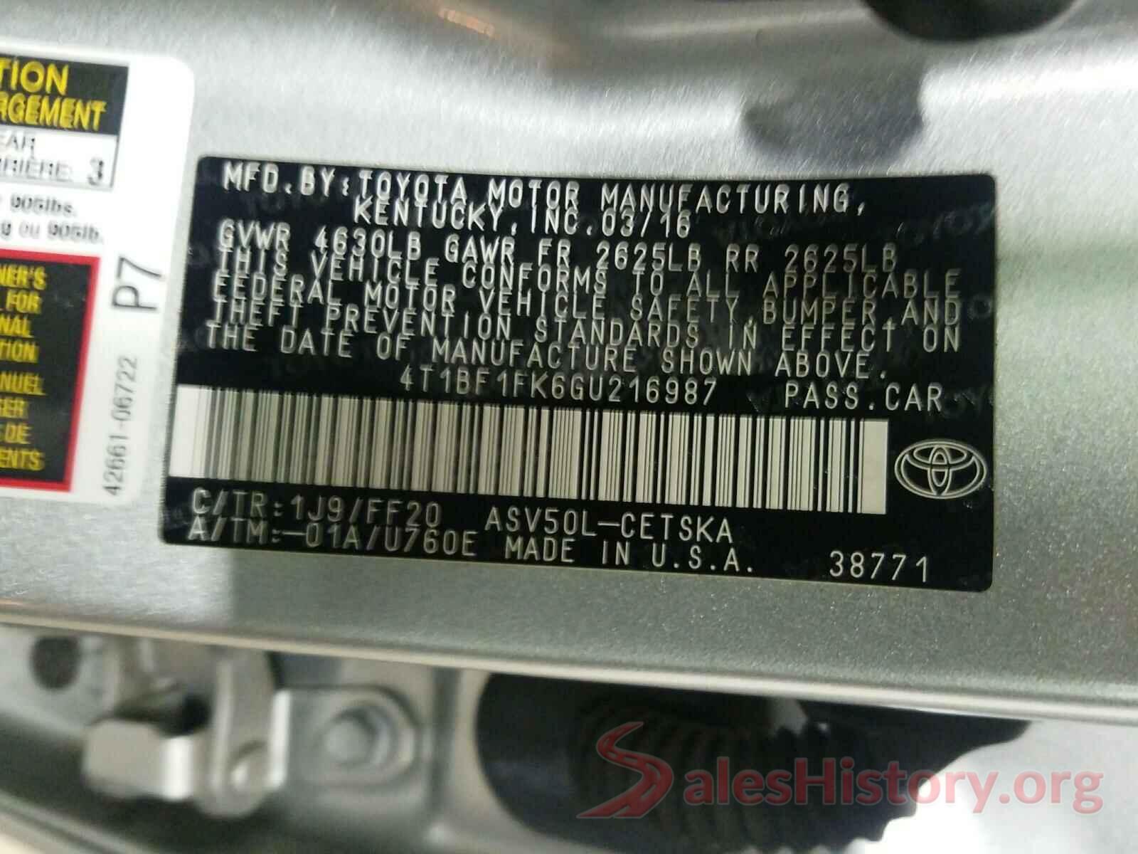 4T1BF1FK6GU216987 2016 TOYOTA CAMRY