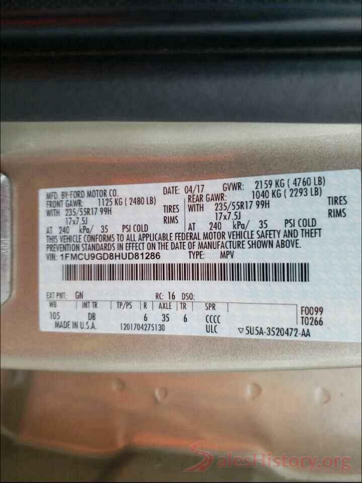 1FMCU9GD8HUD81286 2017 FORD ESCAPE