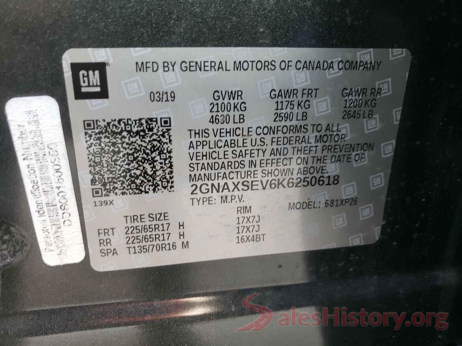 2GNAXSEV6K6250618 2019 CHEVROLET EQUINOX