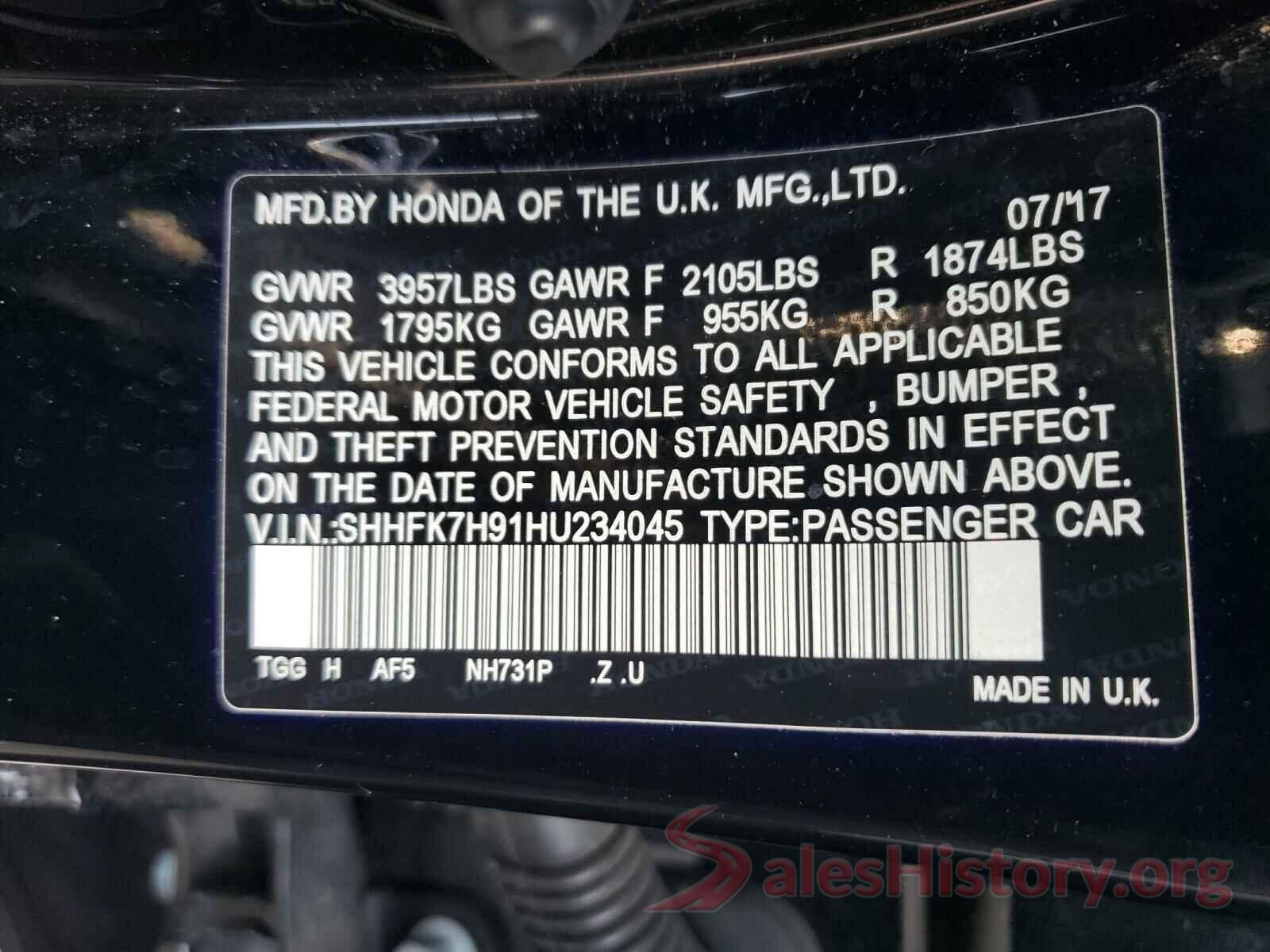 SHHFK7H91HU234045 2017 HONDA CIVIC