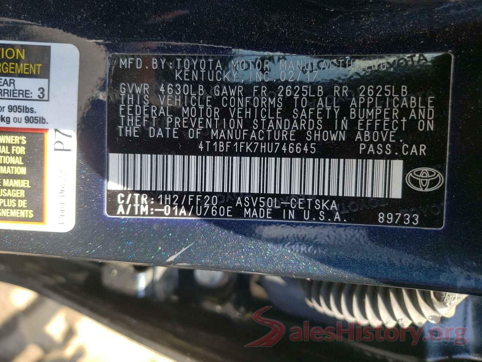 4T1BF1FK7HU746645 2017 TOYOTA CAMRY