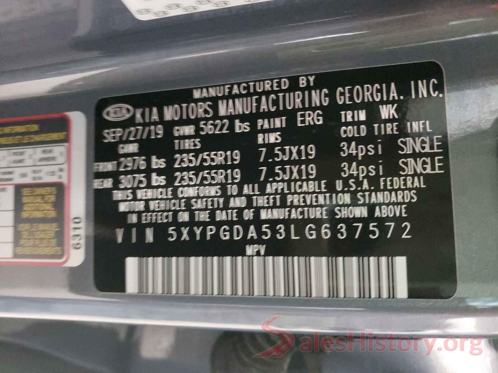 5XYPGDA53LG637572 2020 KIA SORENTO