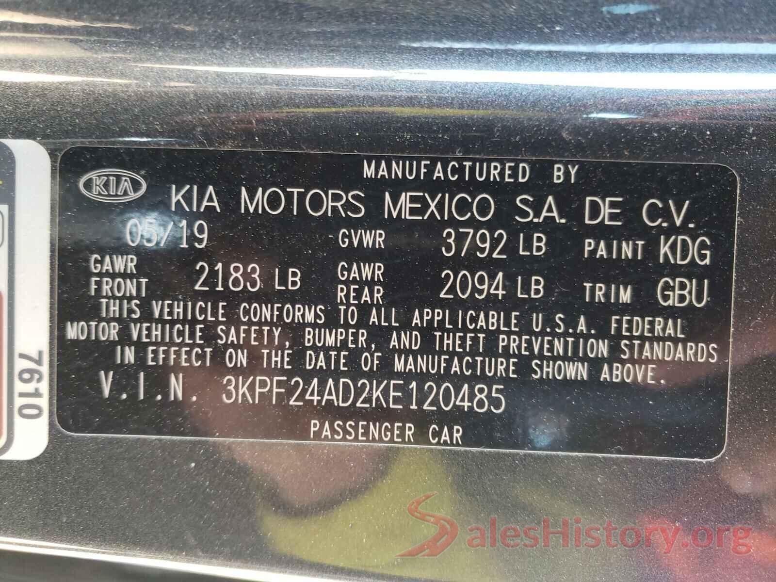 3KPF24AD2KE120485 2019 KIA FORTE