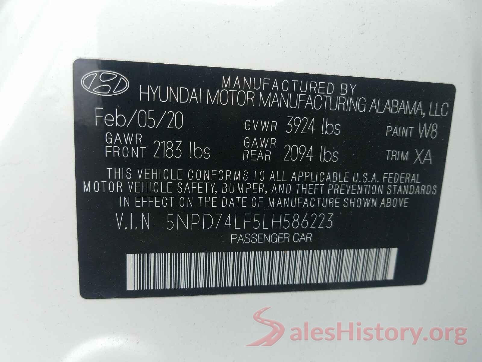 5NPD74LF5LH586223 2020 HYUNDAI ELANTRA