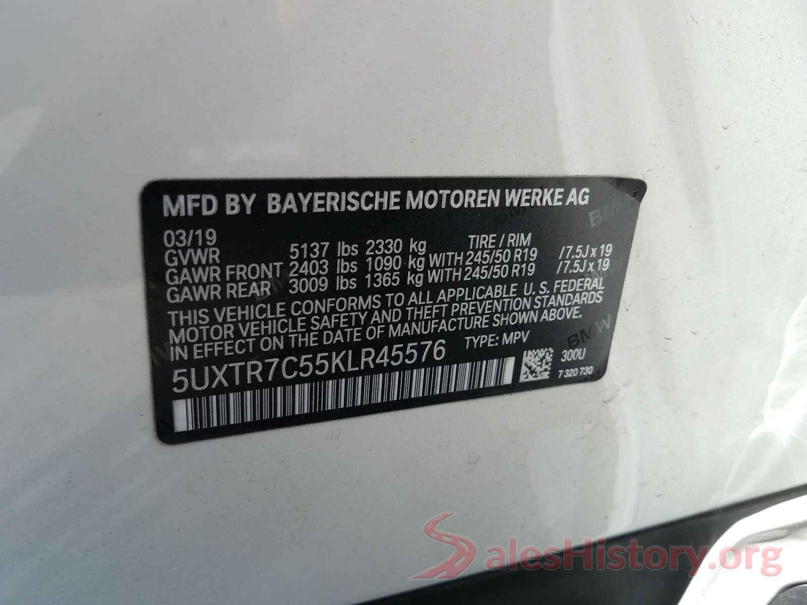 5UXTR7C55KLR45576 2019 BMW X3