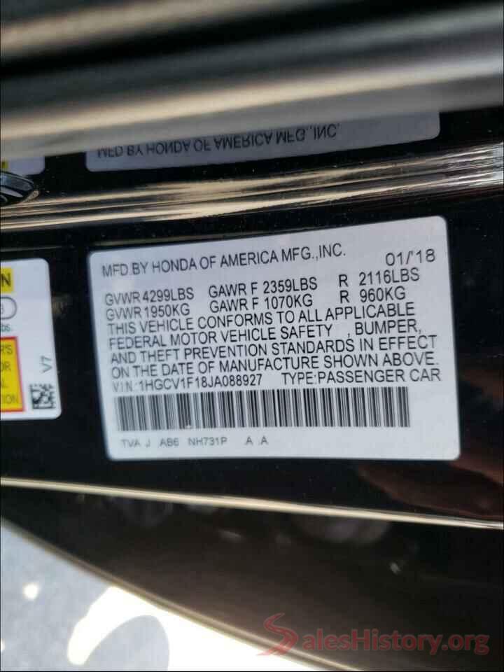 1HGCV1F18JA088927 2018 HONDA ACCORD