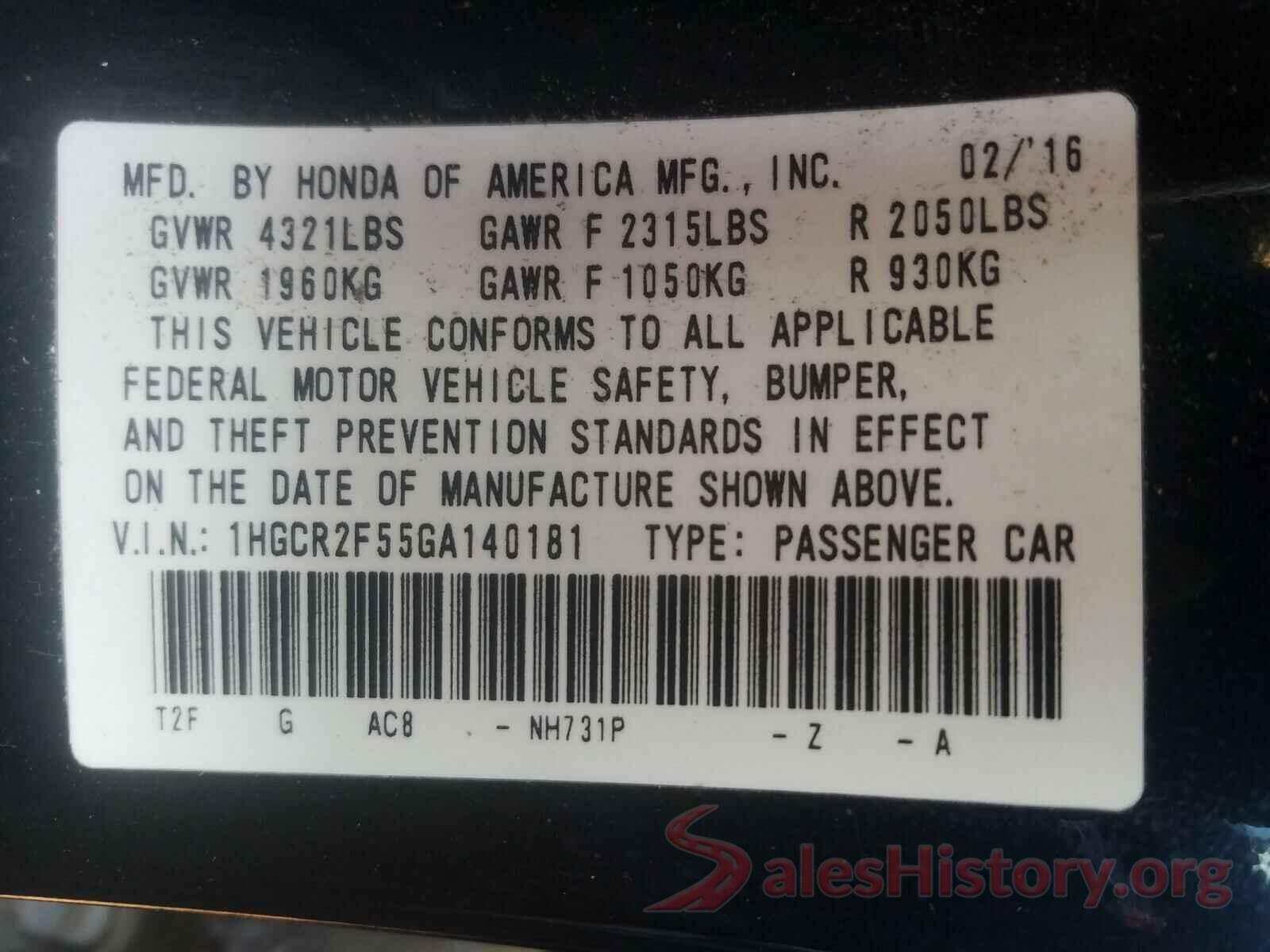 1HGCR2F55GA140181 2016 HONDA ACCORD