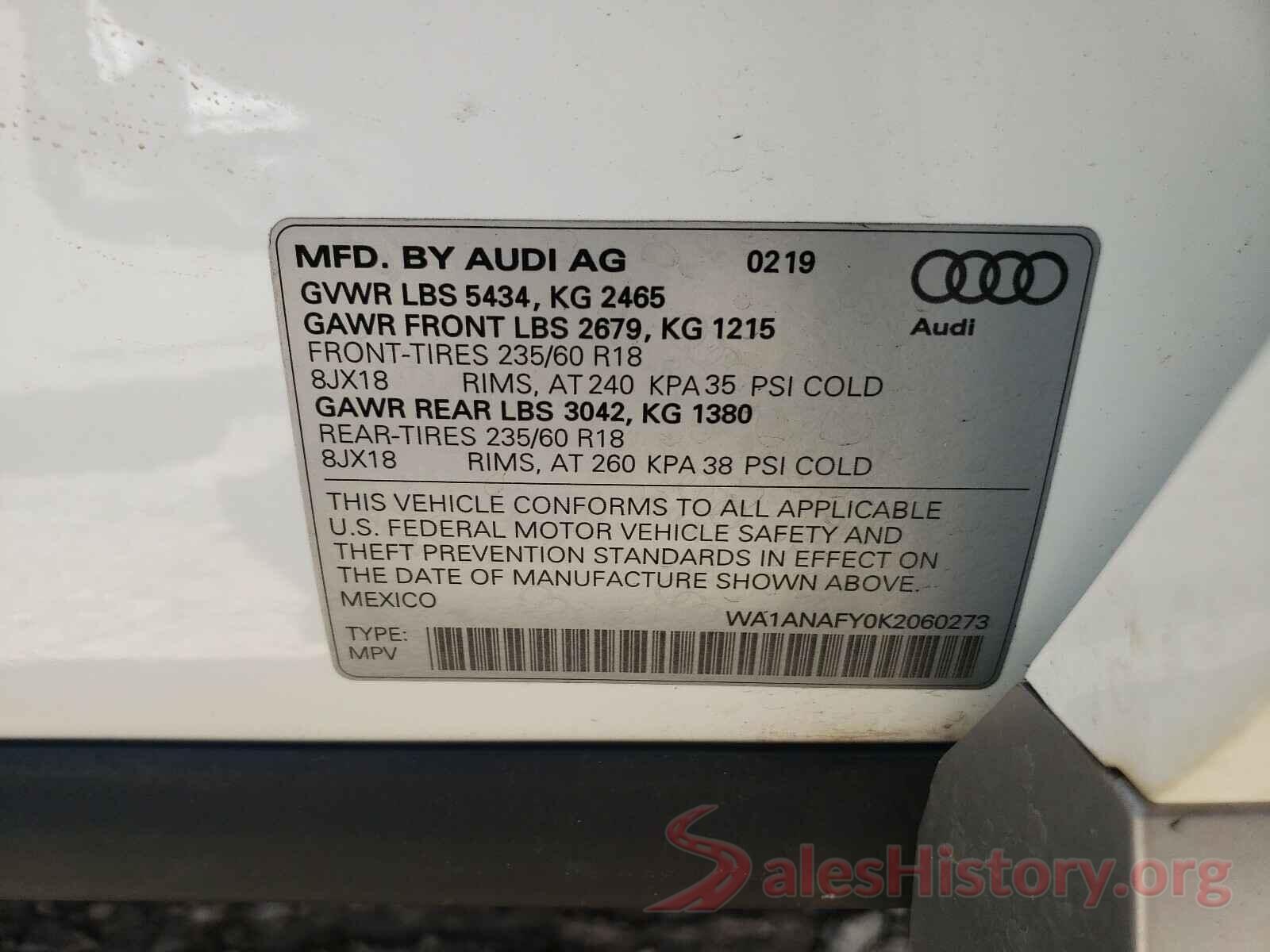 WA1ANAFY0K2060273 2019 AUDI Q5