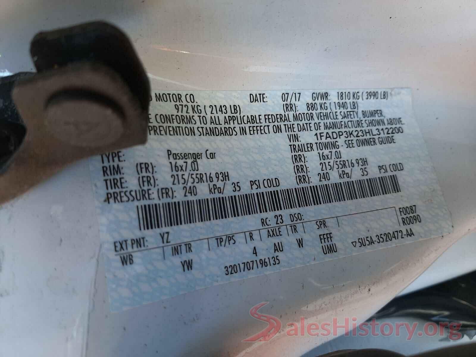 1FADP3K23HL312200 2017 FORD FOCUS