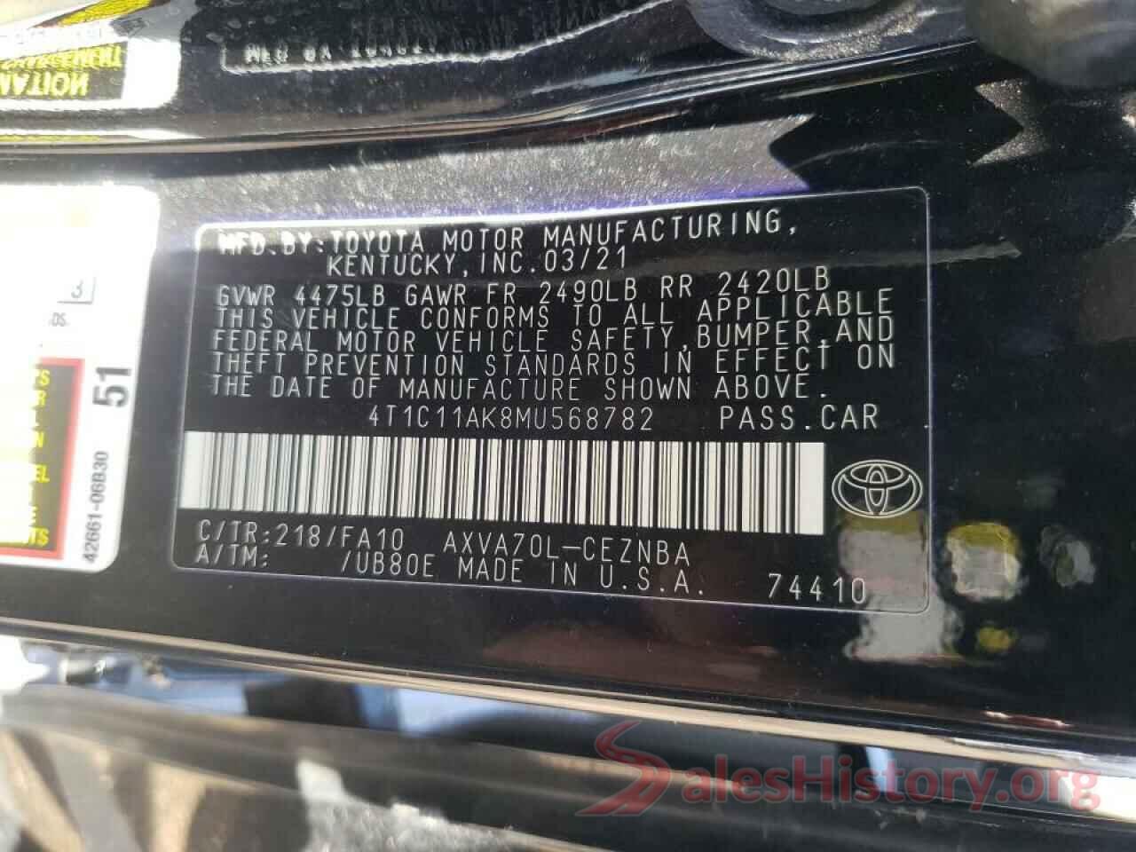 4T1C11AK8MU568782 2021 TOYOTA CAMRY