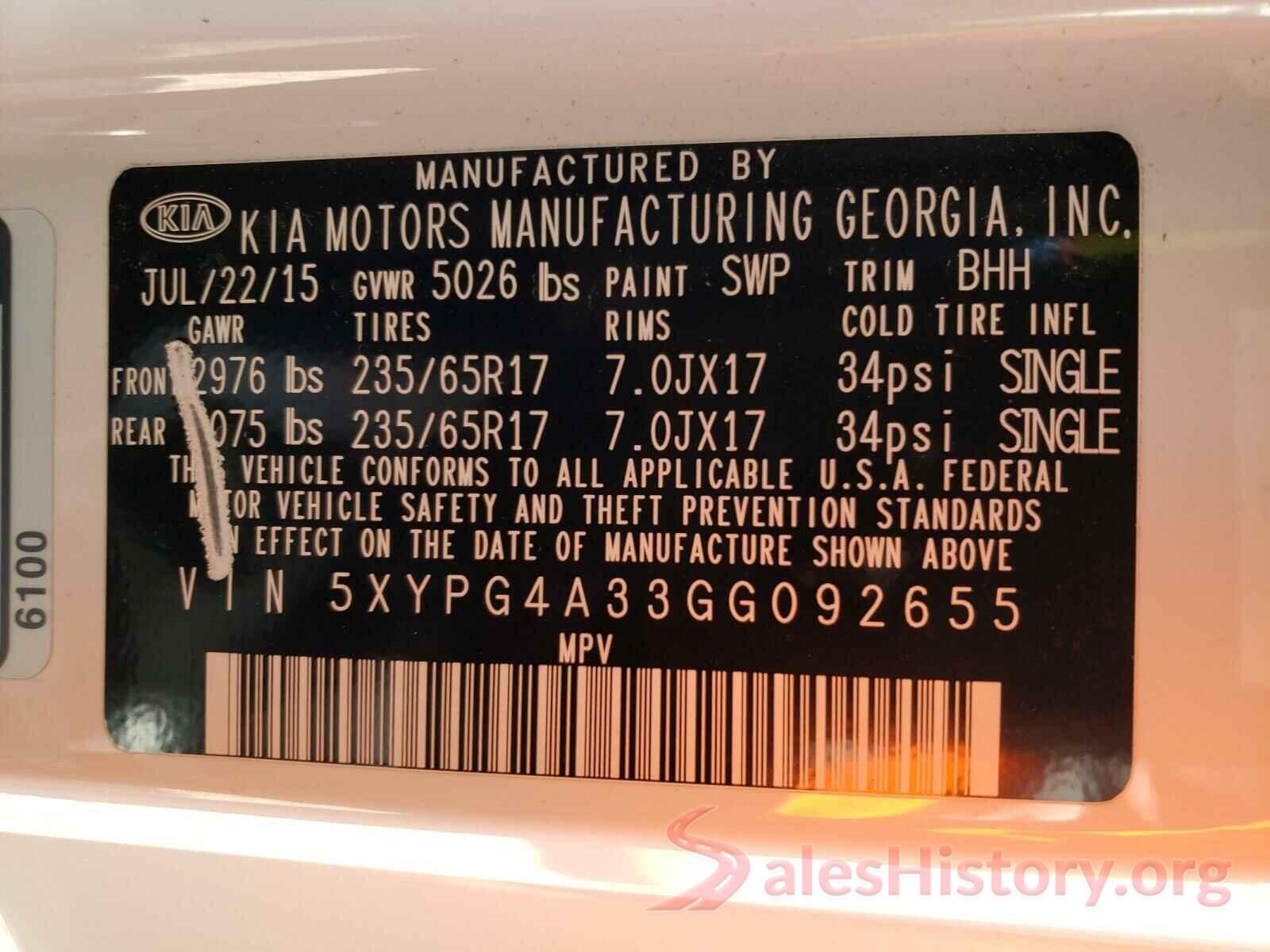 5XYPG4A33GG092655 2016 KIA SORENTO