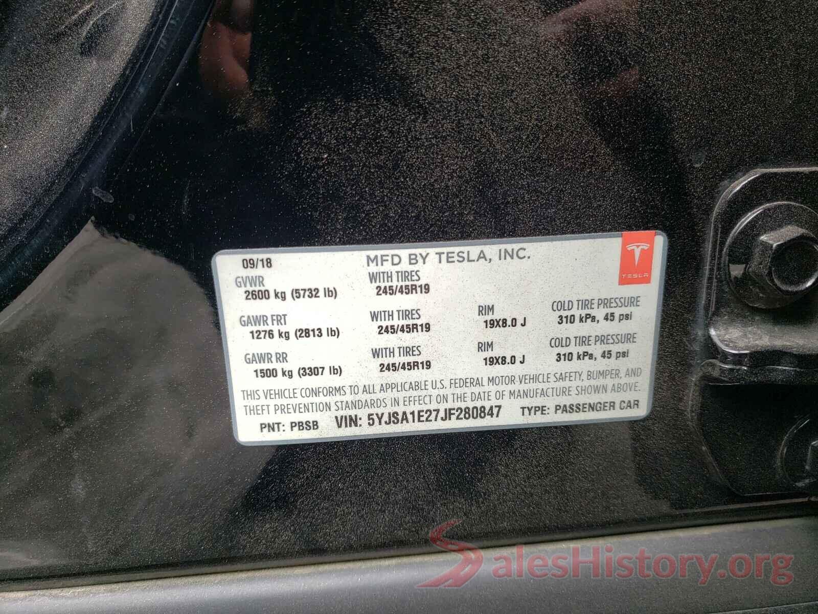 5YJSA1E27JF280847 2018 TESLA MODEL S