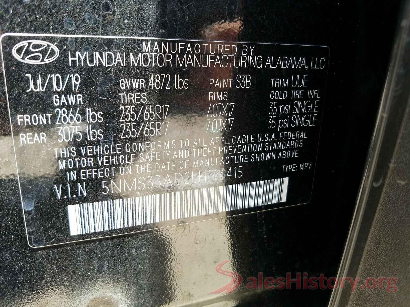 5NMS33AD2LH144415 2020 HYUNDAI SANTA FE