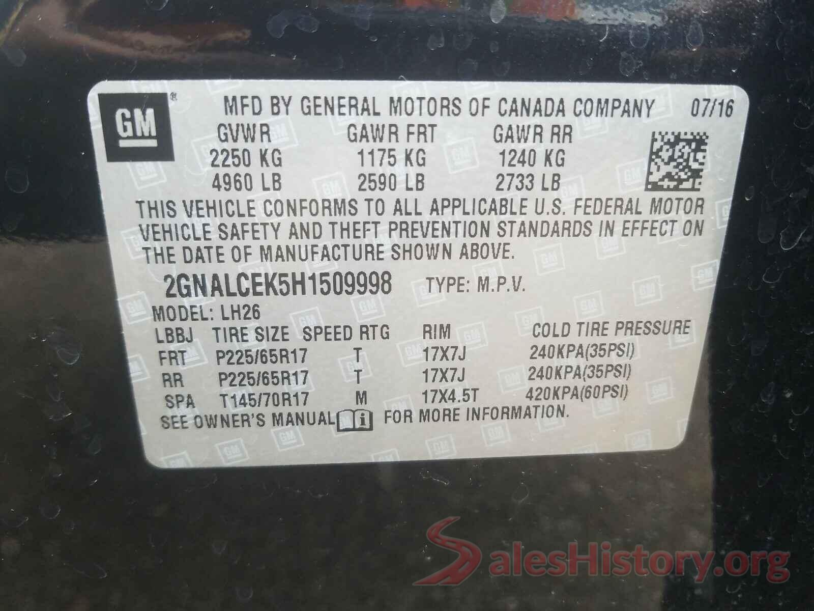 2GNALCEK5H1509998 2017 CHEVROLET EQUINOX