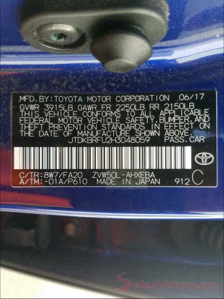 JTDKBRFU2H3048059 2017 TOYOTA PRIUS