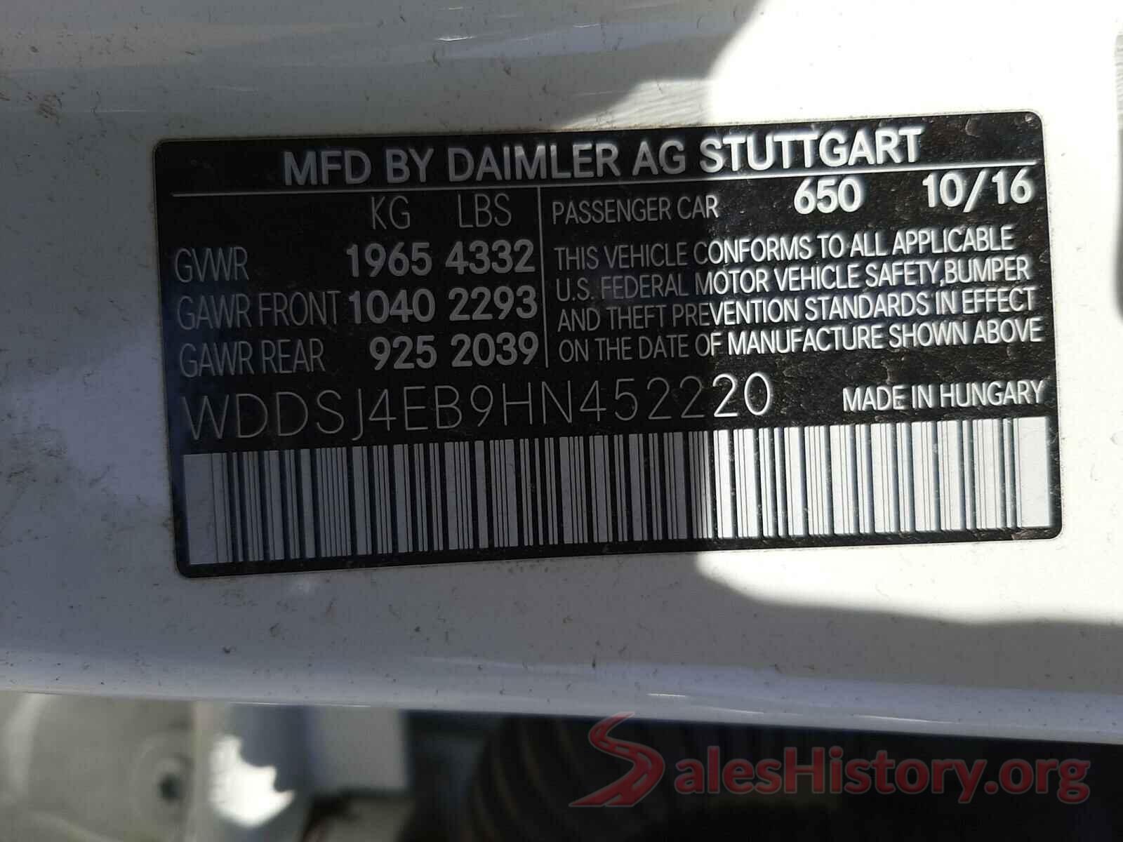 WDDSJ4EB9HN452220 2017 MERCEDES-BENZ C CLASS