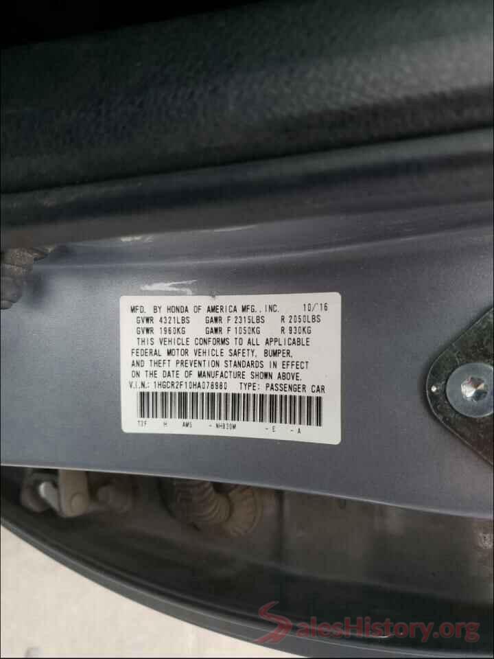 1HGCR2F10HA078980 2017 HONDA ACCORD